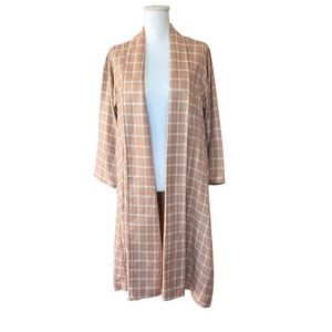 BURU Plaid Duster Kimono Cardigan Open Front Lightweight Women‎ XS S